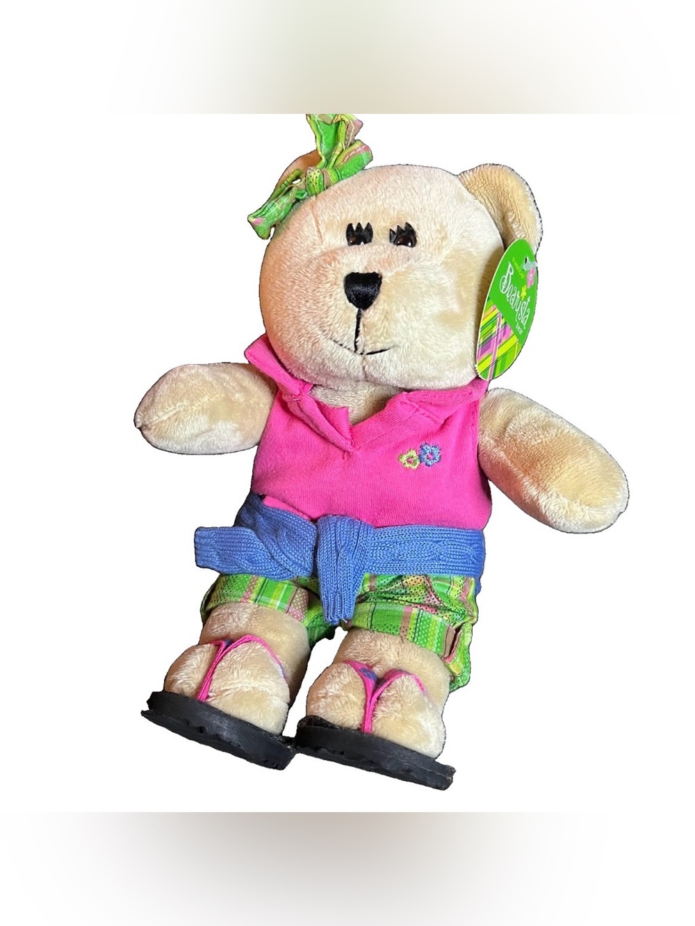 2007 Starbucks Bearista Summer Pink Green Plaid 62nd Edition Bear Plush